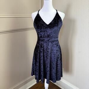 R. Vivimos NWT Blue Crushed Velvet Strappy Fit & Flare Dress Size M 8/10